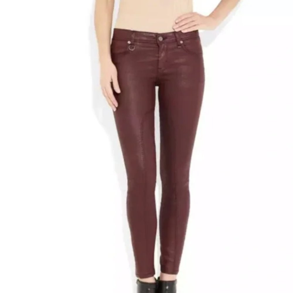 Burberry Brit Pilton Coated Skinny Oxblood Jeans Pants Size 27